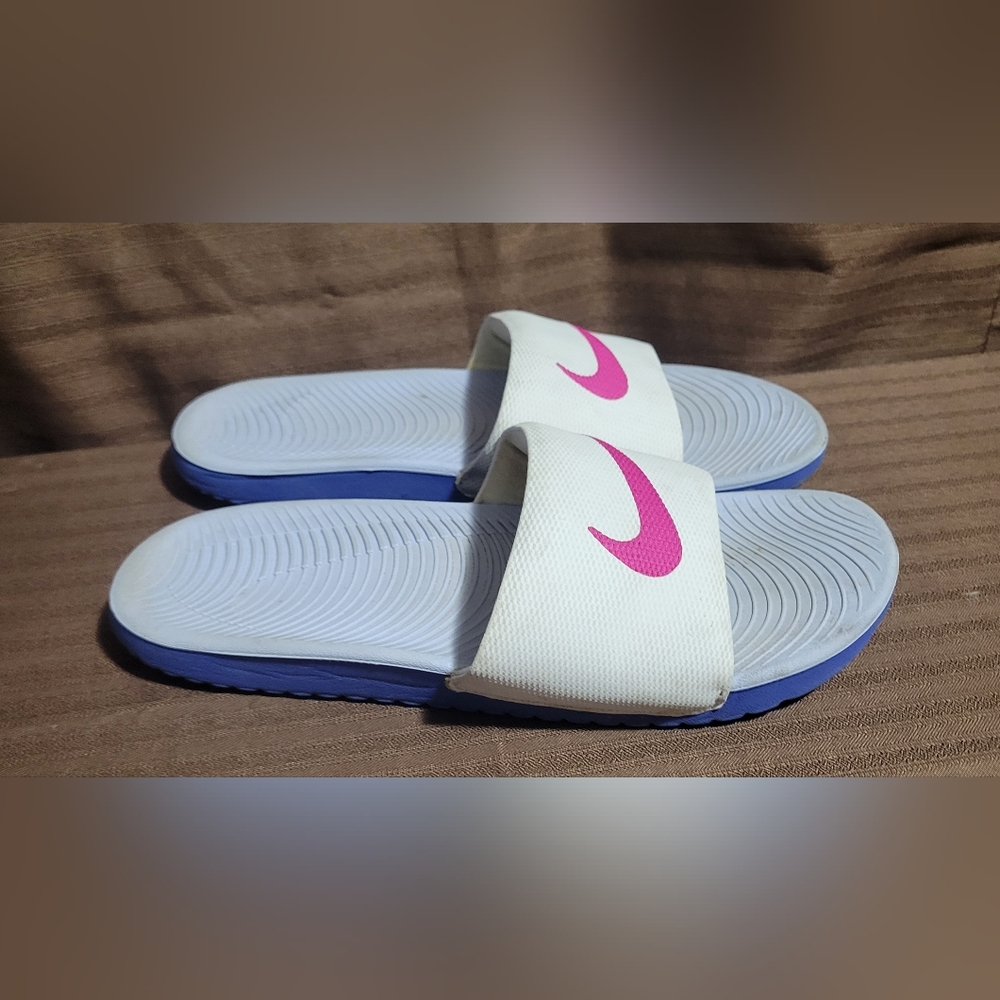 Nike White Slides with Pink Logo